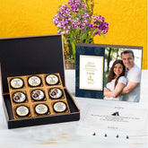 9-piece chocolate box invitation for shop anniversary